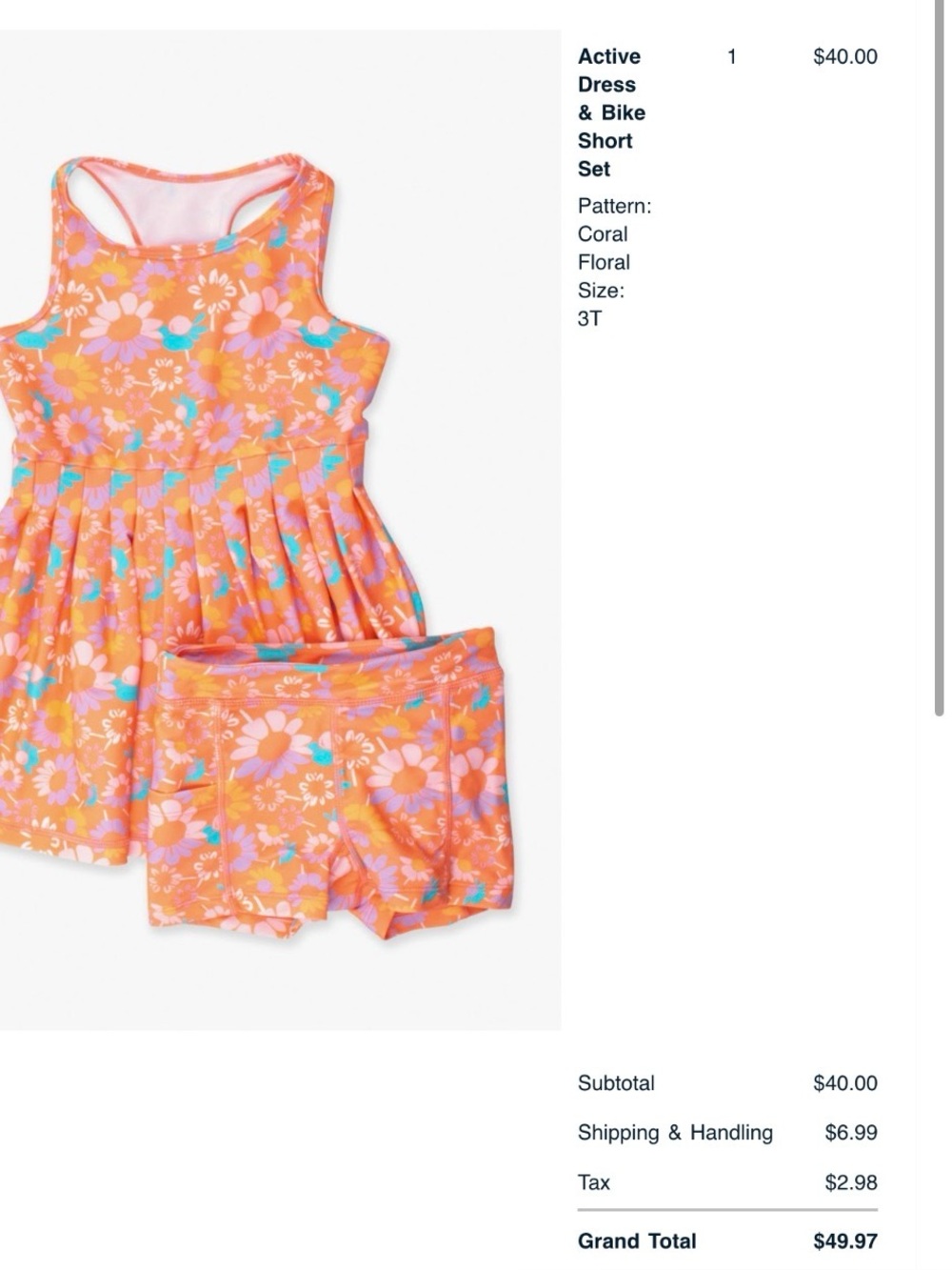 Ruffle Butts Active Dress + Bike Short Set UPF 50+ Coral Floral - Picture 2 of 3